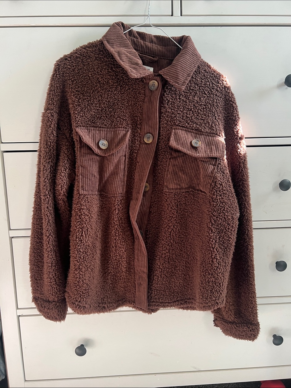 Hippie Rose Kids Brown Sherpa Jacket with Corduroy Trim
